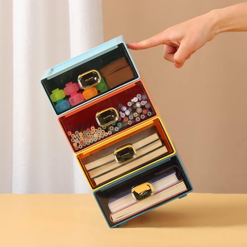 OSteed Spacious Desk Drawers, Stackable Desktop Organizer, Plastic Storage Box for Office, School & Home Supplies (2 Middle Drawers, OG & YE) - Image 4